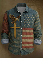 Men's Faith Cross America Flag Printed Shirt