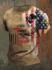 Men's Faith Freedom Vintage Flag Print Casual Shirt
