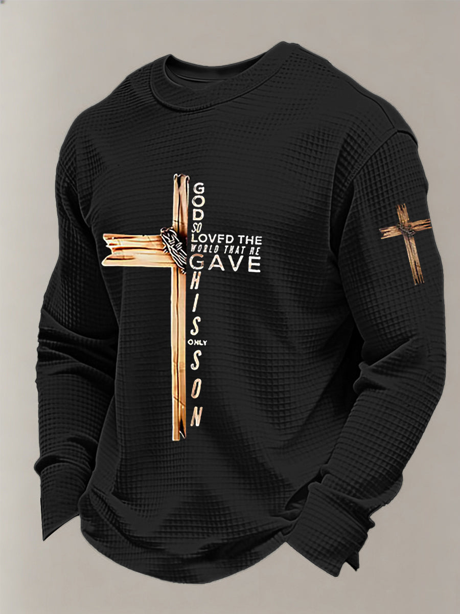 Men's With God So Loved The World Cross Printed Waffle Hoodie