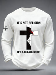 Men's  It’s Not Religion It’s A Relationship Jesus Cross Waffle Long Sleeve T-Shirt