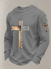 Men's With God So Loved The World Cross Printed Waffle Hoodie