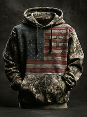 Men's Vintage Faith Flag Cross  Oversized Drop-Shoulder Hoodie with Pockets