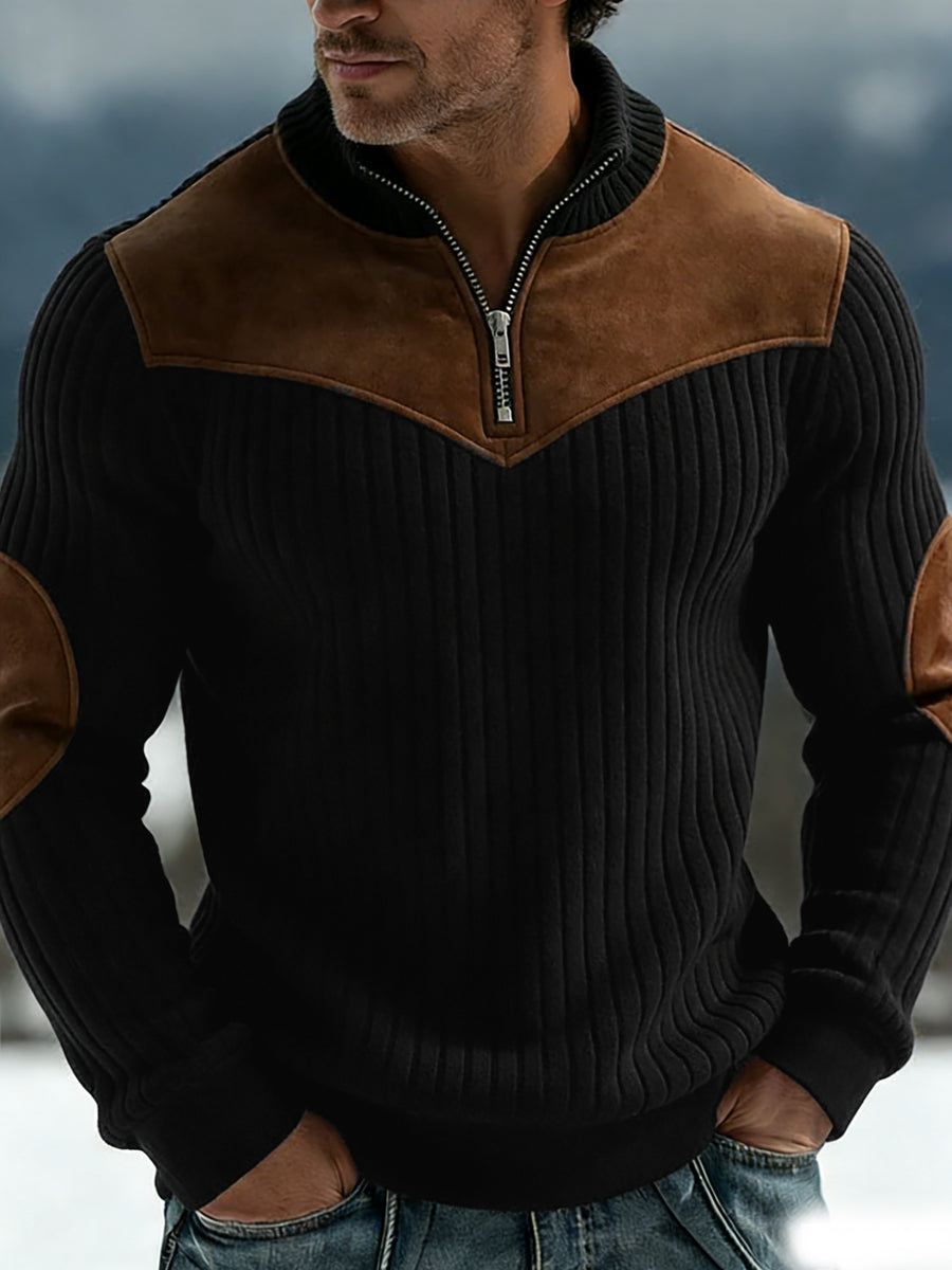 Men's Warm Color-Blocked Casual Zipper Pullover