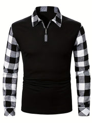 Men's Plaid Flannel Casual Half-Zip Top