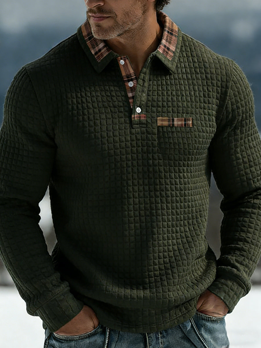 Men's Plaid Waffle Long Sleeve Top