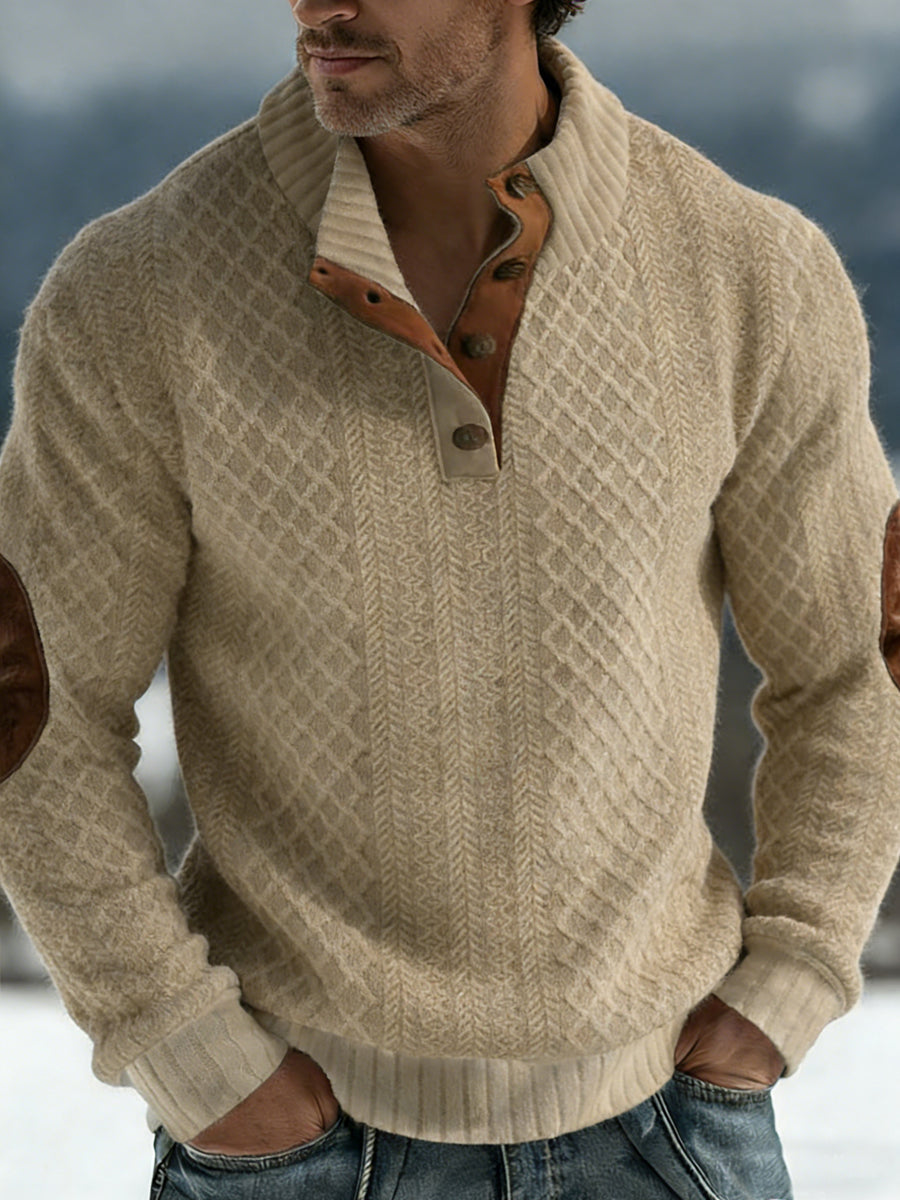 Men's Warm Knit Jacquard Casual Buttons Pullover