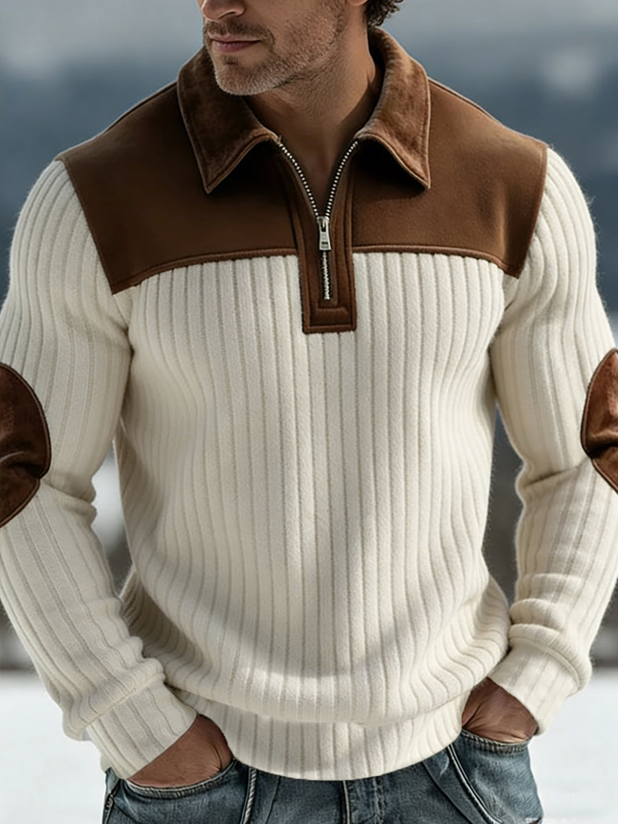 Men's Warm Colorblock Casual Zipper Pullover