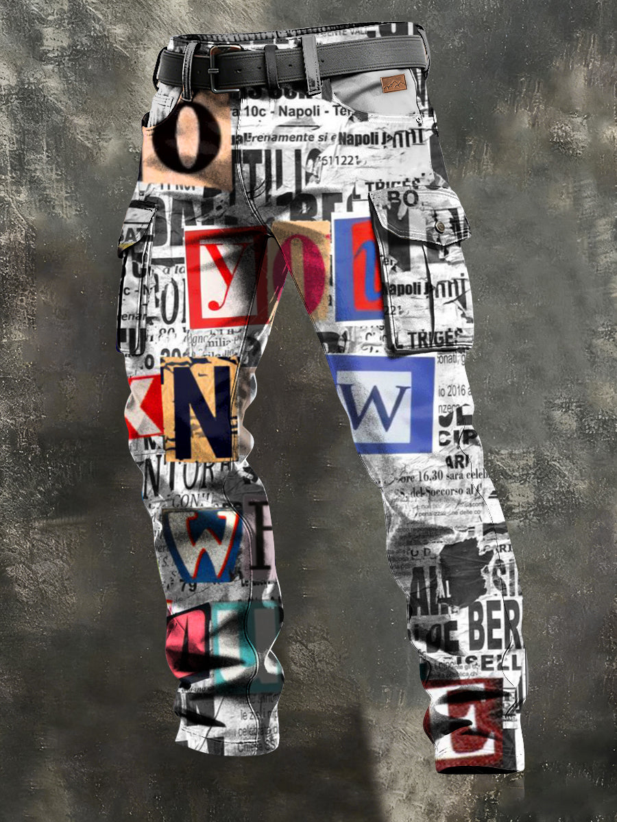 Men's Retro Vacation Business Art Print Casual Workwear Trousers