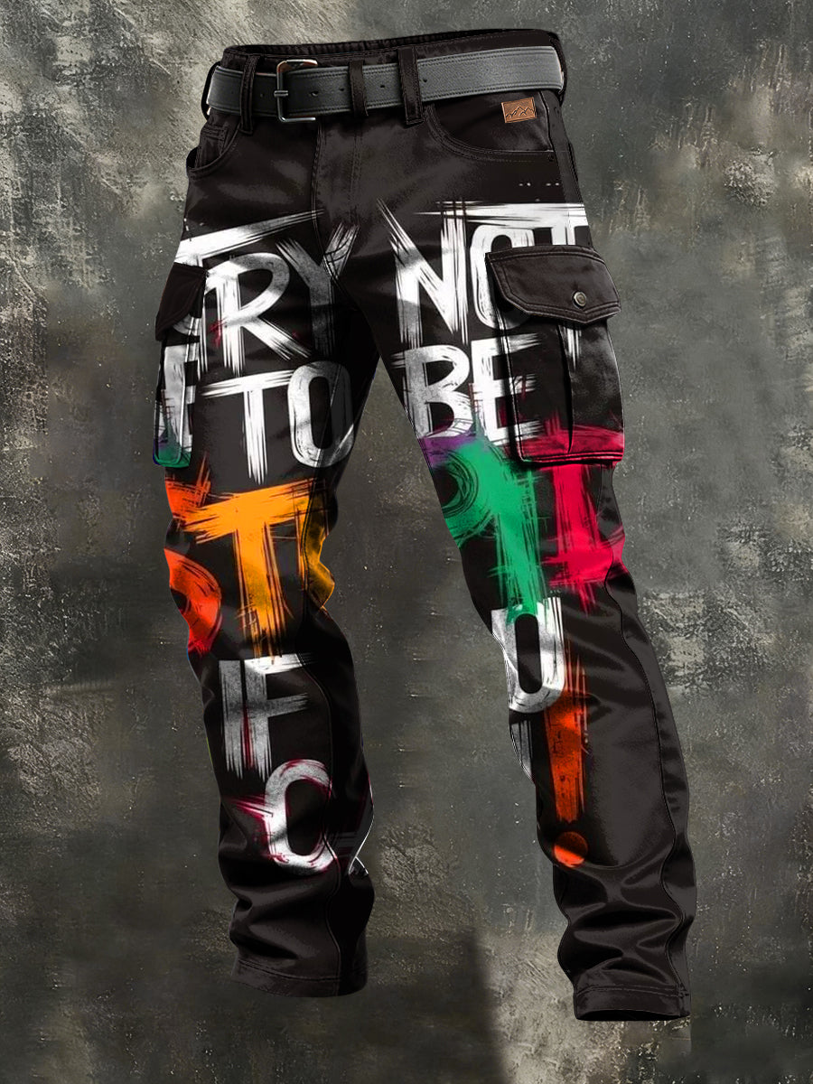 Men's Retro Vacation Business Art Print Casual Workwear Trousers