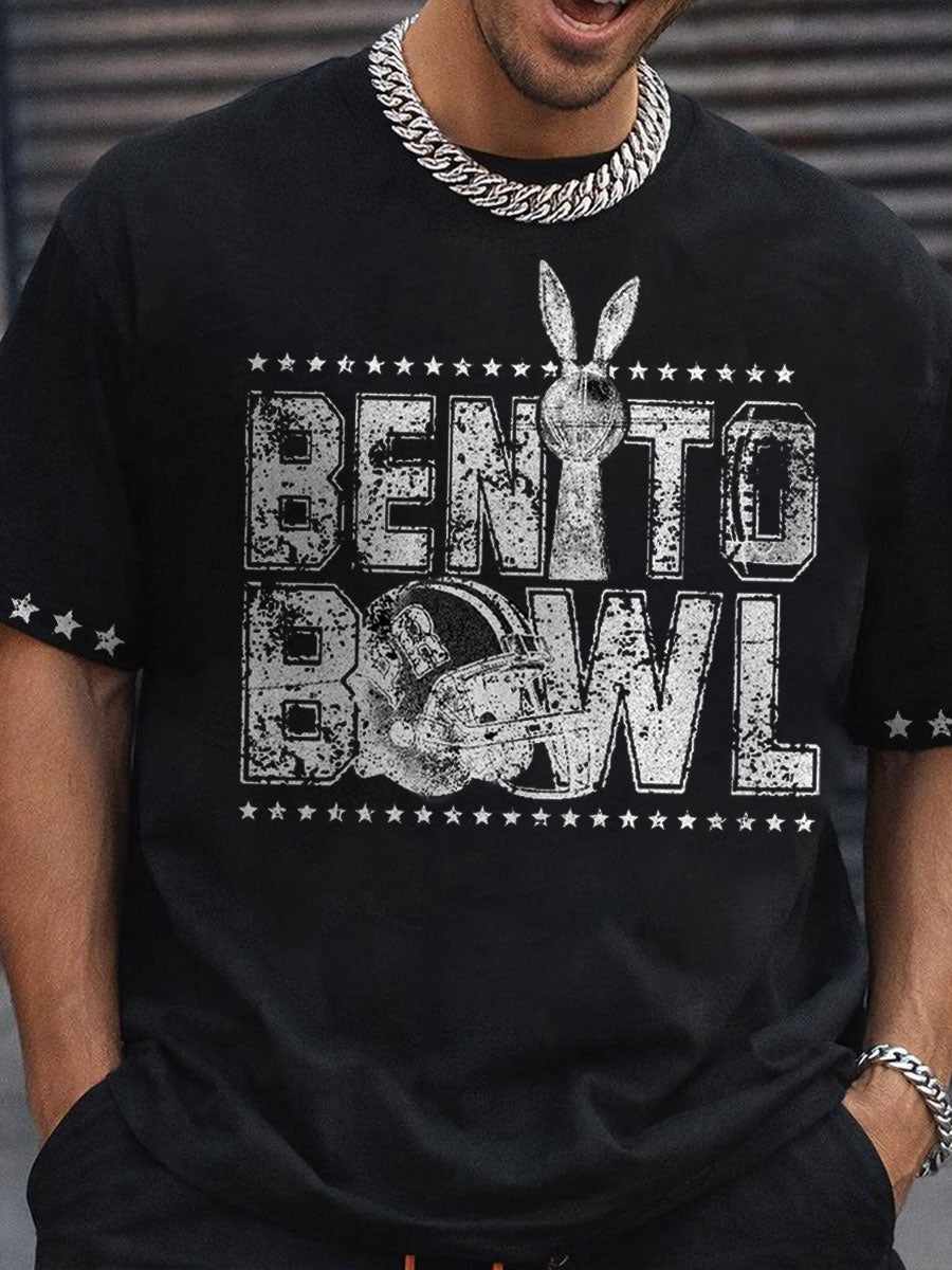 Men's Bunny Football Lover Benito Bowl Printed Printed T-shirt