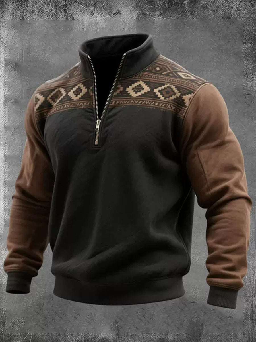 Men's Vintage Western Aztec  Zip-Up Hoodie
