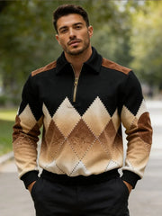 Men's Retro Geometric Print Casual Half-Zip Sweatshirt