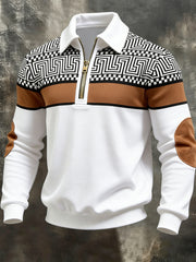 Men's Retro Geometric Colorblock Print Casual Half-Zip Sweatshirt