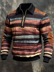 Men's Retro Stripes Print Casual Half-Zip Sweatshirt