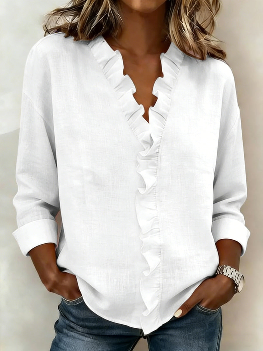 Women's Casual Elegant Ruffle-Trim Shirt