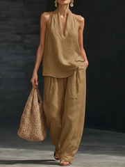 Women's linen two-piece vest set