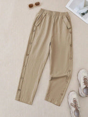 Women's Solid Color Casual Daily Button Side Straight Pants