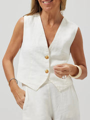 Women's Fashion Vest Splicing Solid Color Cotton and Linen Casual Suit