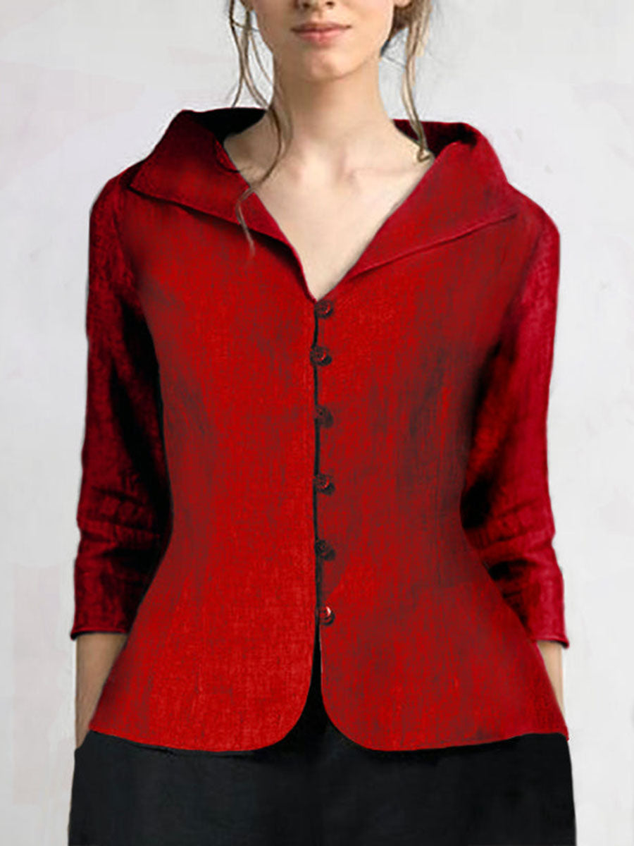 Women's Retro Solid-Color Hooded Shirt