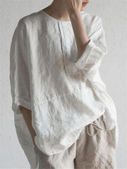 Women's Solid-Color Crew-Neck Casual Shirt