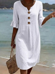 Women's Linen Blend Ruffle Sleeves Dress