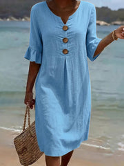 Women's Linen Blend Ruffle Sleeves Dress