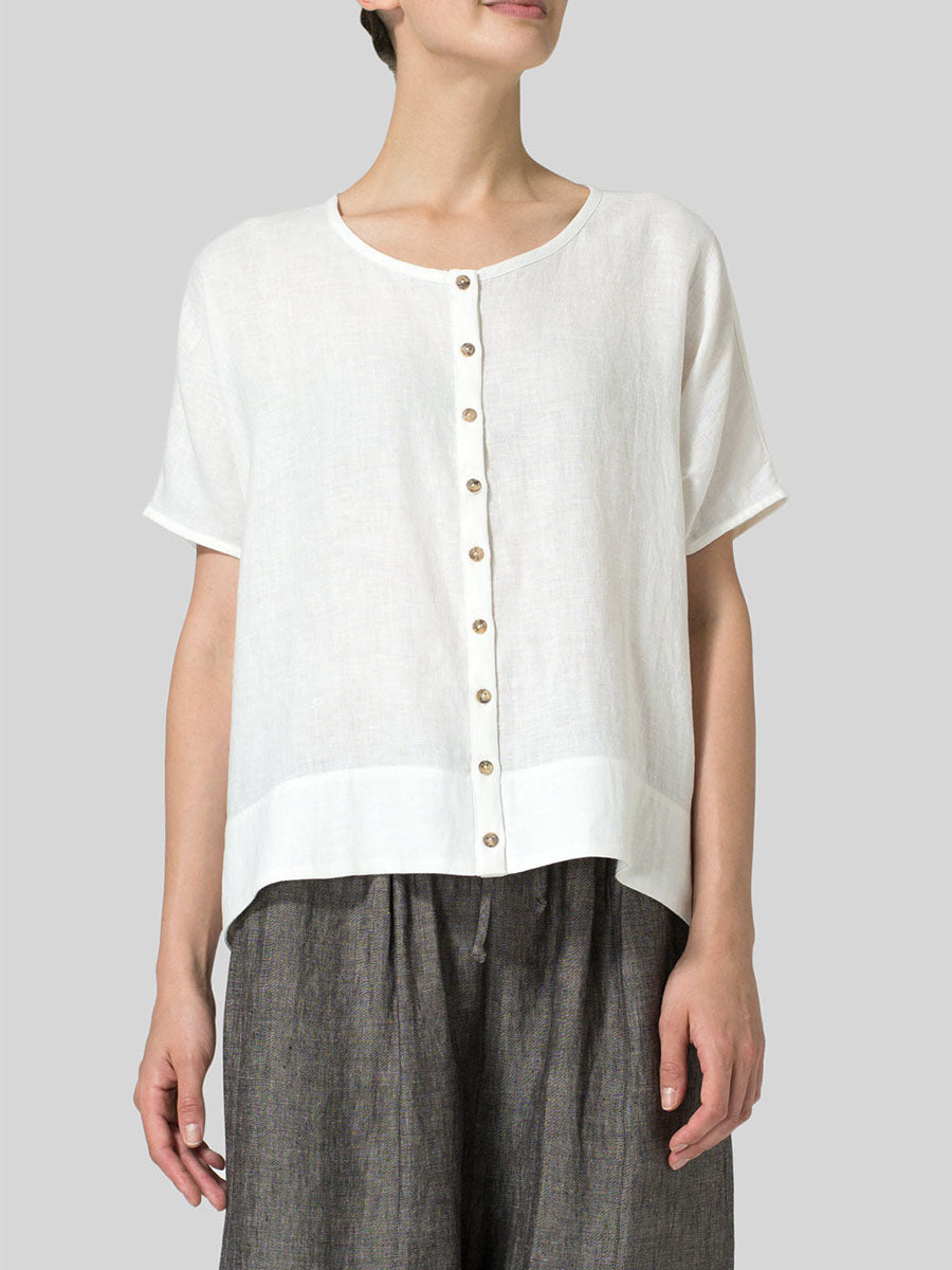Women's Solid-Color Crew-Neck Casual Shirt