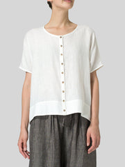 Women's Solid-Color Crew-Neck Casual Shirt