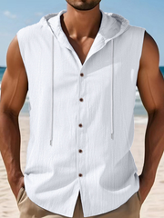 Men's Linen Casual Hooded Vest Sleeveless Shirt