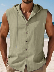 Men's Linen Casual Hooded Vest Sleeveless Shirt