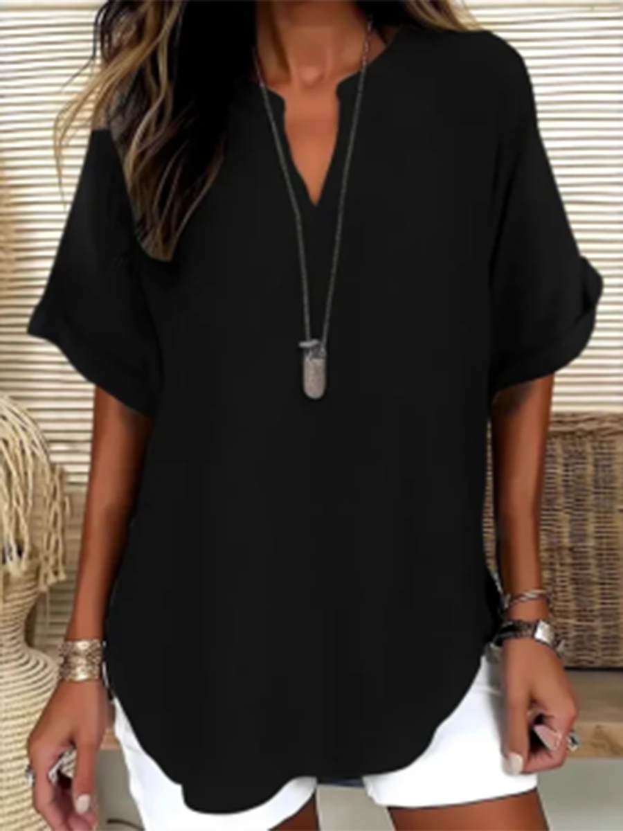 Women's Solid-Color Casual V-Neck T-Shirt
