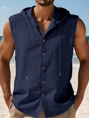 Men's Linen Casual Hooded Vest Sleeveless Shirt
