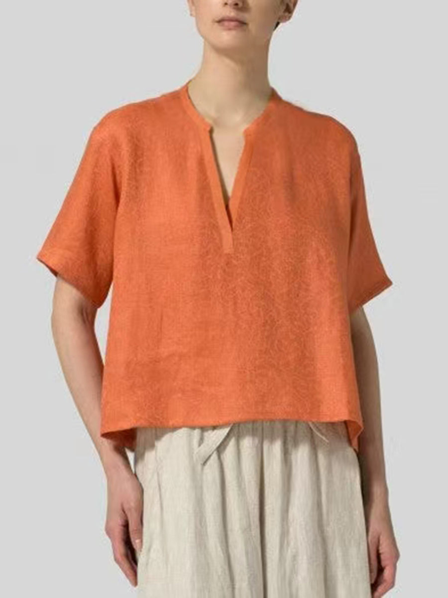 Women's Solid-Color V-Neck Casual Shirt
