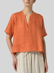 Women's Solid-Color V-Neck Casual Shirt