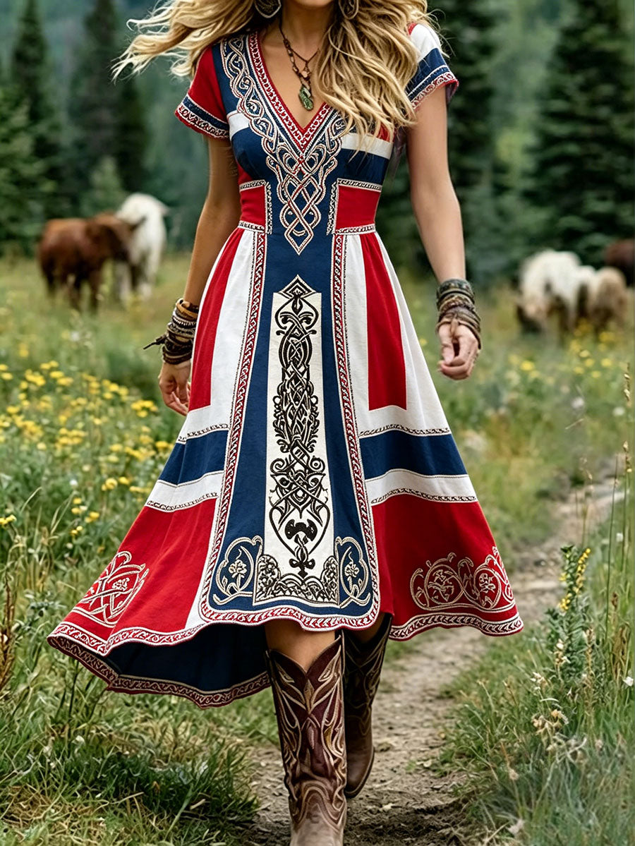 Women's Nordic Scandinavian Style Viking Art Printed Dress