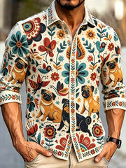 Men's Scandinavian Style Art Printed Linen Shirt