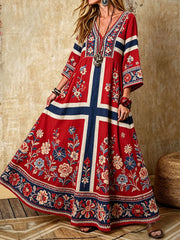 Women's Nordic Scandinavian Style Floral Art Printed Linen Dress