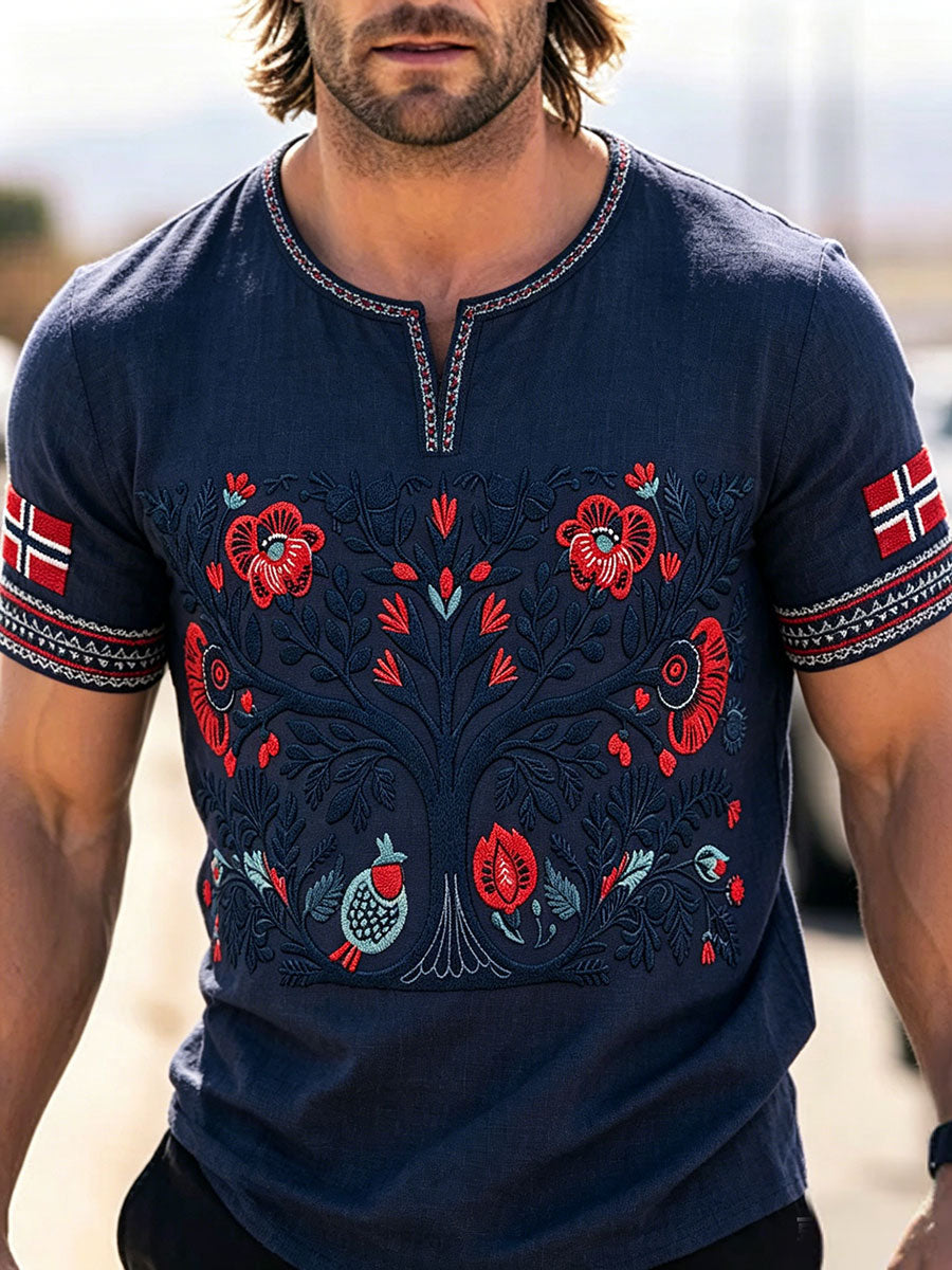 Men's Scandinavian Style Norway Art Printed Linen T-shirt
