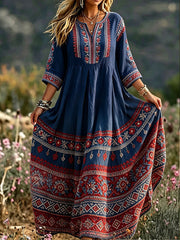 Women's Scandinavian Style Art Printed Linen Dress