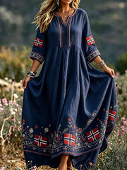 Women's Nordic Scandinavian Style Floral Art Printed Dress