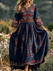 Women's Nordic Scandinavian Style Floral Art Printed Dress