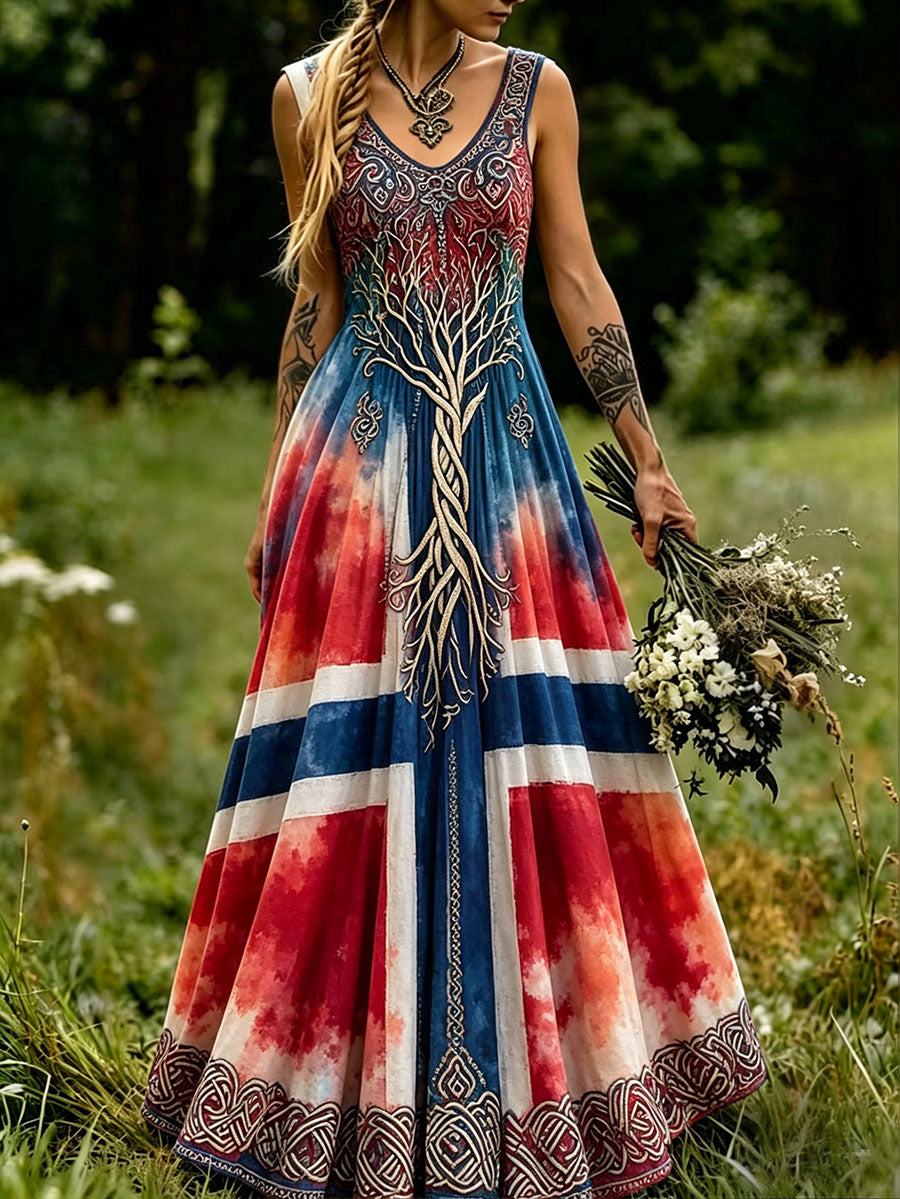 Women's Nordic Scandinavian Style Viking Art Printed Dress