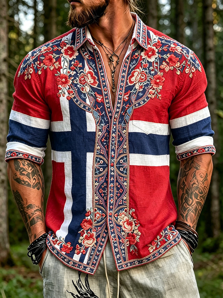 Men's Nordic Scandinavian Style Floral Art Printed Shirt