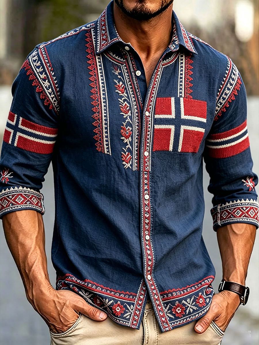 Men's Scandinavian Style Art Norway Printed Linen Shirt