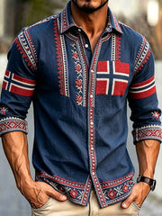 Men's Scandinavian Style Art Norway Printed Linen Shirt