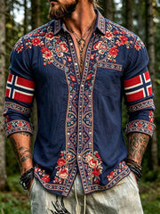 Men's Nordic Scandinavian Style Floral Art Printed Shirt