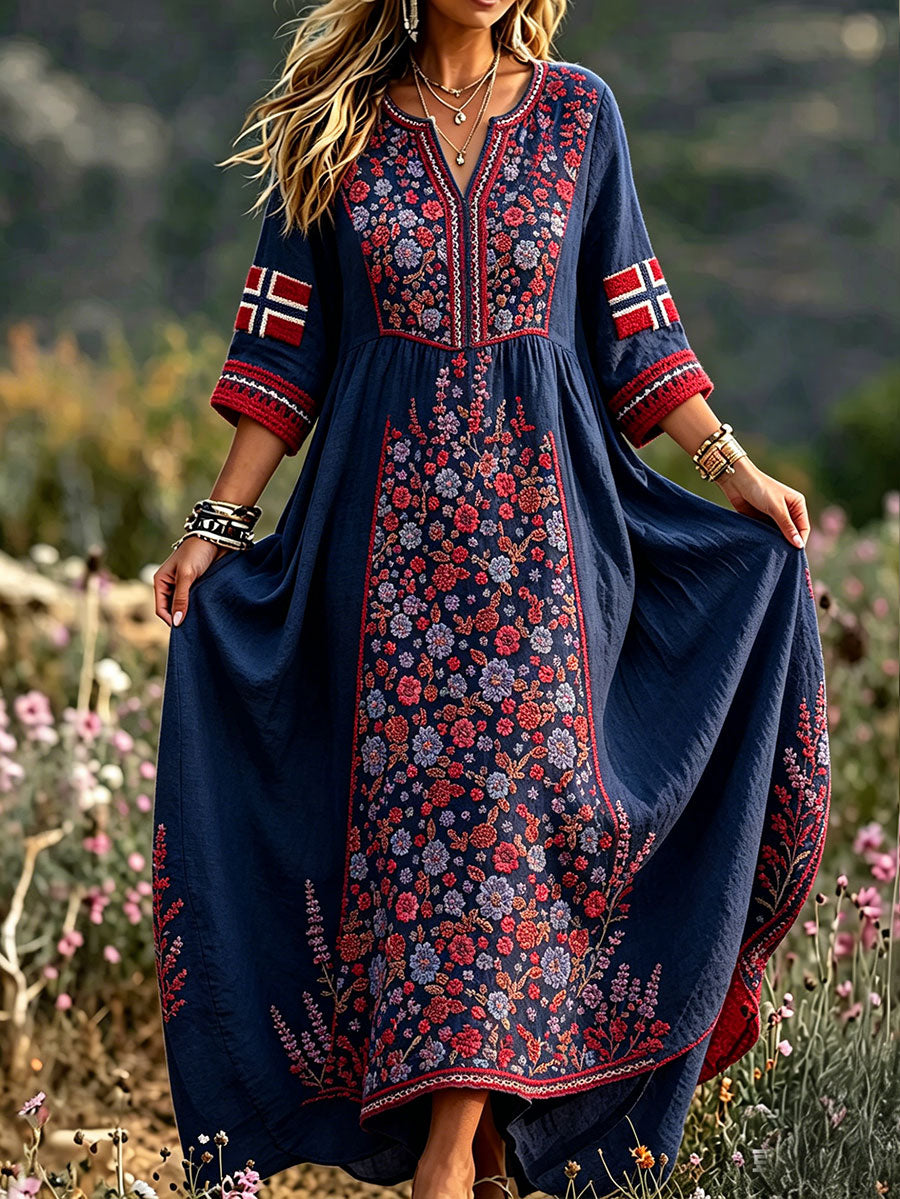 Women's Nordic Scandinavian Style Floral Art Printed Dress