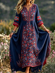 Women's Nordic Scandinavian Style Floral Art Printed Dress
