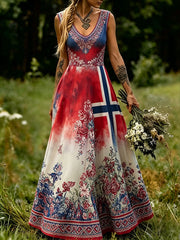 Women's Nordic Scandinavian Style Floral Art Printed Dress