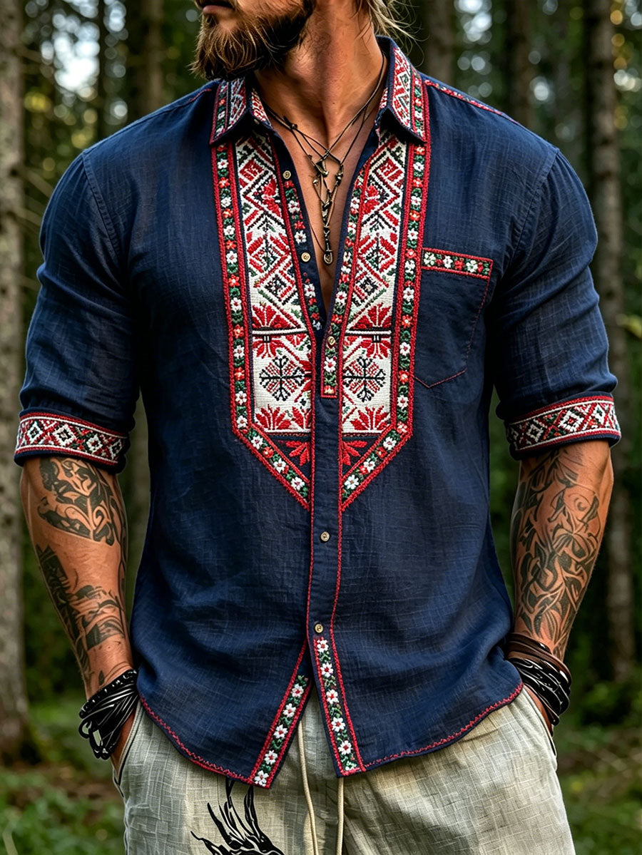 Men's Nordic Scandinavian Style Floral Art Printed Shirt